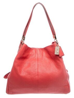 Coach Orange Red Leather Shoulder Hobo Bag